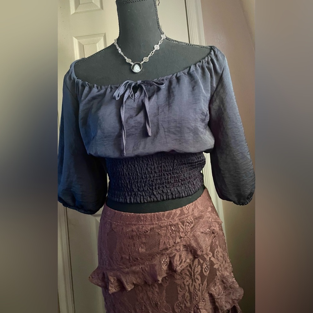 Women's Off-the-Shoulder Smocked Waist Top in Deep Navy